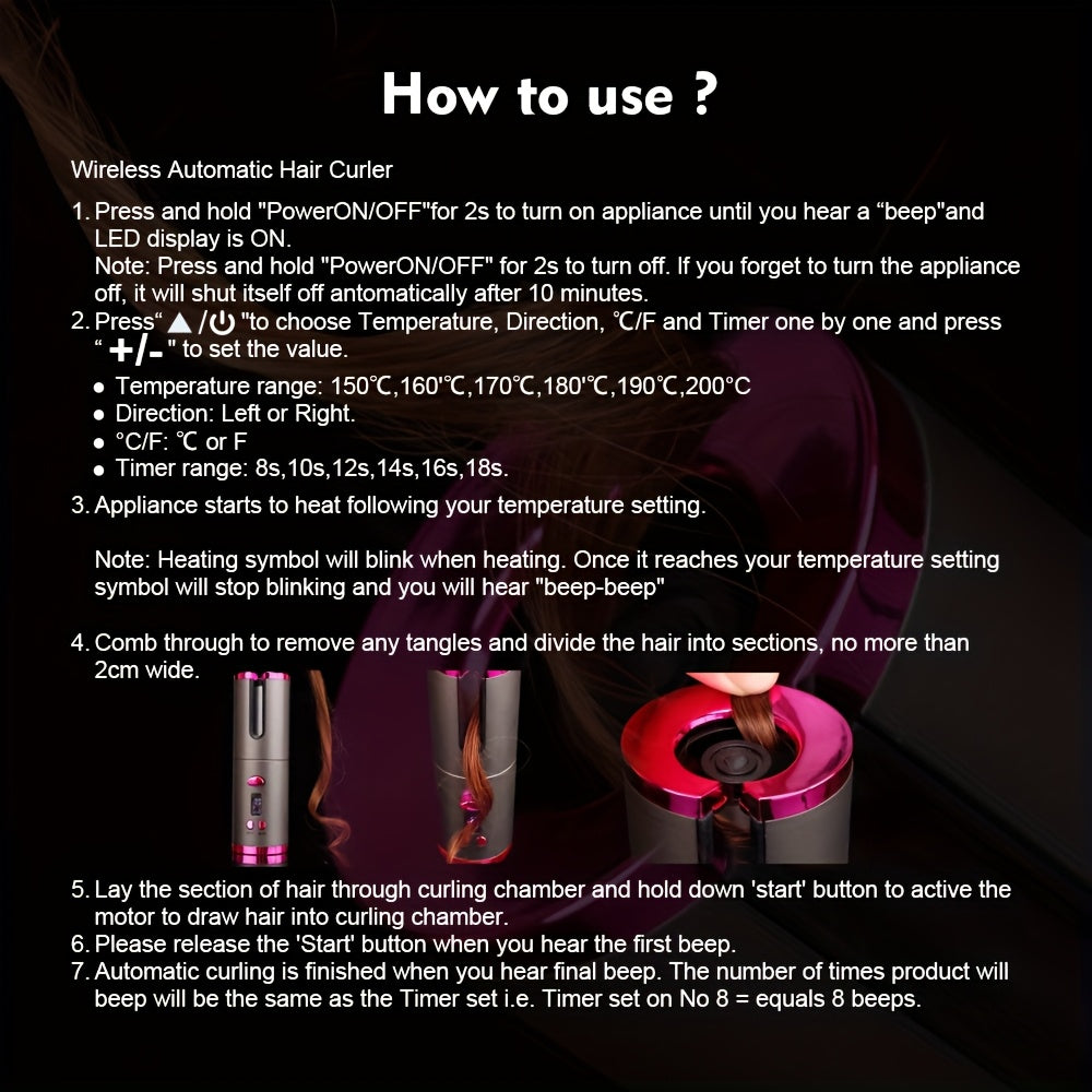 USB Rechargeable Automatic Hair Curler for Women